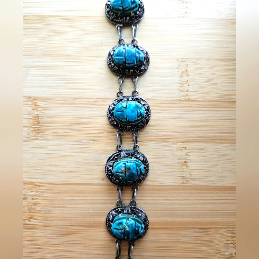 Vintage Silver Turquoise Scarab Bracelet